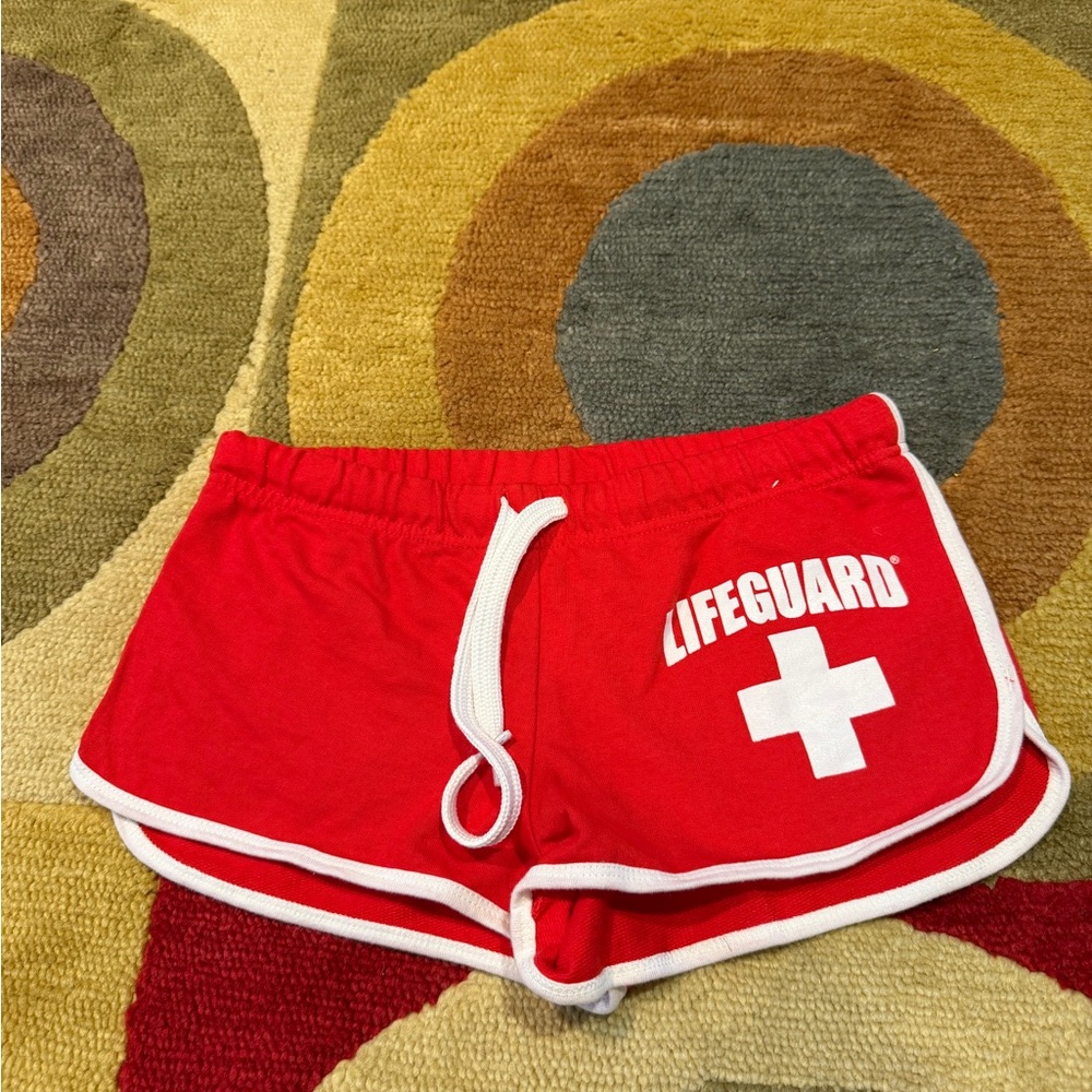 Lifeguard Officially Licensed Red Mini Shorts Low Rise Y2K Style 100% Cotton S